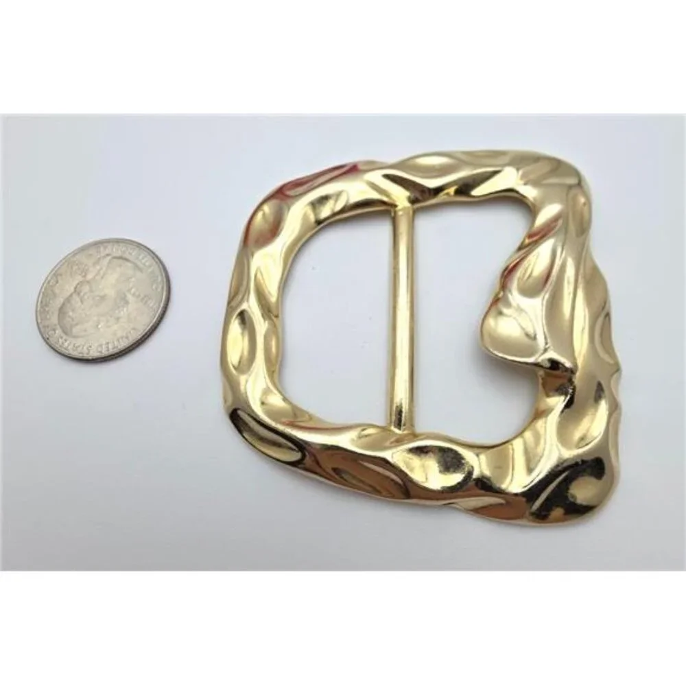 Torino Leather Company Gold Tone Hammered Metal Square Belt Buckle 2.5″